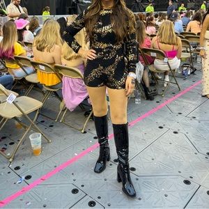 Black Lace & Gold Sequin Long Sleeve Romper ERAS Tour Taylor Swift Outfit Rep M